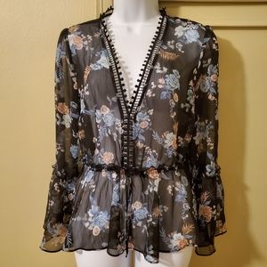 WHBM Floral Peplum Flare Sleeve Top, MP